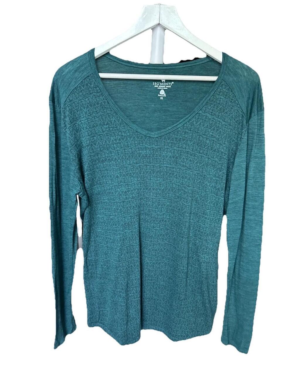 Segments Womens Sz XL Long Sleeve Base Layer Shirt 100% Merino Wool Green